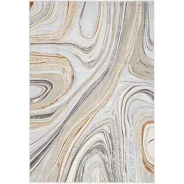 Glitz GLZ21 Modern Abstract Marbled Curve Distressed Metallic Shimmer Hi-Low Textured Soft-Touch Polyester Low Profile Short-Pile Grey/Gold Rug-Nourison-Rug Love - The Most Loved Rug Store
